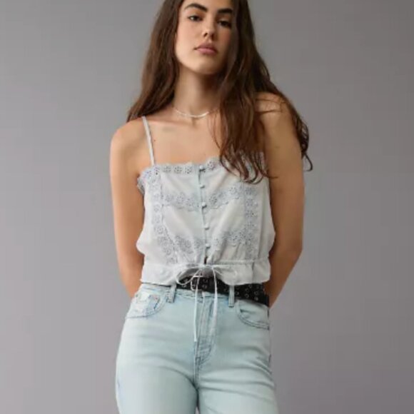 AE Lace Button-Up Cami Tank Top in Blue M - Picture 12 of 12